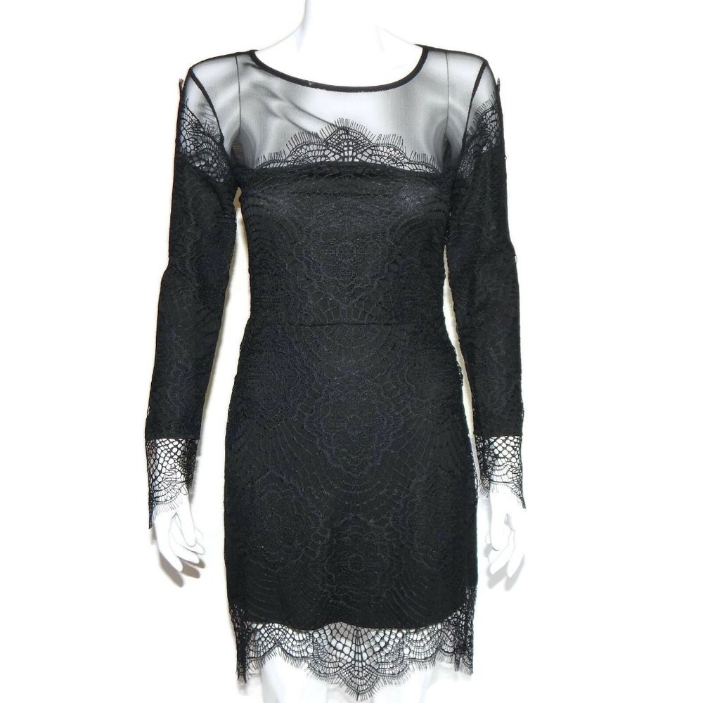 FOR LOVE & LEMONS Black Lace Mesh Long Sleeve Sexy Womans Dress size S /5331
